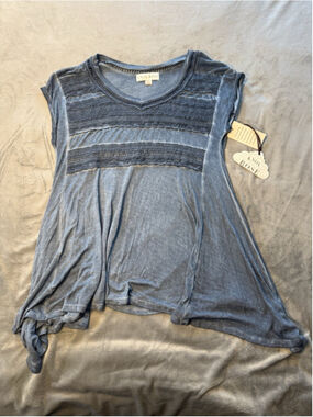 KNOX ROSE Woman’s Blue Knit Top Lace Trim NWT Size XS